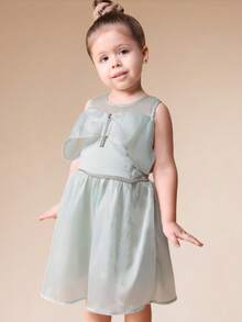 SUMWON Girls Sleeveless Chiffon A-Line Dress With Bow Detail And Waist Tie Perfect For Special Occasions Wedding Parties Birthday Celebrations Holiday Events - Green - View 5