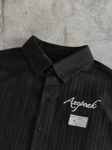 AXEPEAK Men's Letter Embroidery Pattern Single-Breasted Casual Versatile Daily Wear Shirt - Black - View 3