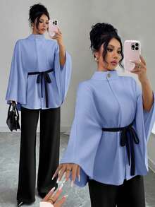 Elenzga Women's Knitted Elegant Vacation Commuting Autumn Two Pieces Set - Multicolor - View 1