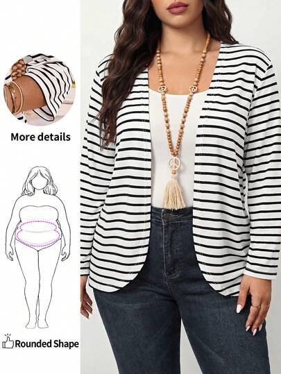 Enliva 大码女式夏季度假条纹七分袖夹克