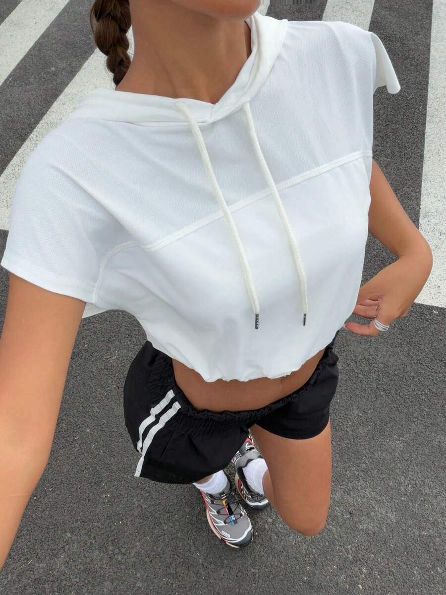 Muchica Summer Casual White Knit Hooded Cropped Tank Top,Women's Sportswear,Summer/Spring Clothes Women - White - View 1