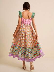 LOTSLUV 女士彩色拼接撞色印花无袖A字连衣裙，方领设计，春夏款，女式连衣裙，长款连衣裙，夏季女装，夏季连衣裙，节日连衣裙，度假连衣裙，碎花连衣裙，复活节女装，碎花连衣裙，夏季长款连衣裙，彩色连衣裙，多色连衣裙，长款吊带裙，嬉皮风连衣裙，春季长款连衣裙，嘉年华连衣裙，夏季长款连衣裙，女士夏季连衣裙，波西米亚风连衣裙，女士春季连衣裙，女士野餐连衣裙，嬉皮风连衣裙 - 彩色 - 查看 2