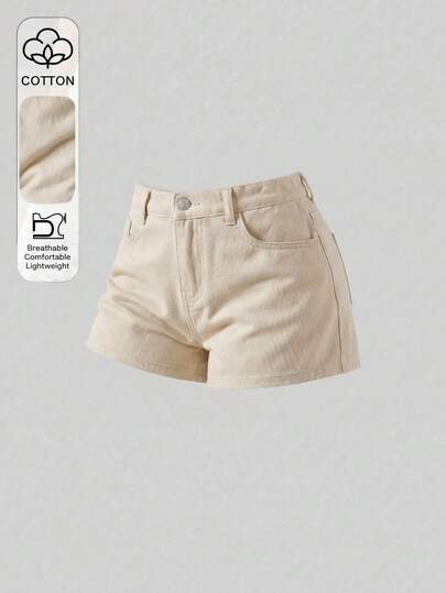 SHEIN Shorts vaqueros casuales con bolsillos en ángulo para adolescentes