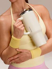 GLOWMODE 40 OZ Big Sips Insulated Stainless Steel Portable Travel Collapsible Straw Car Cup Holder Compatible Hot Cold Drink Tumbler Daily Casual - Beige - View 6