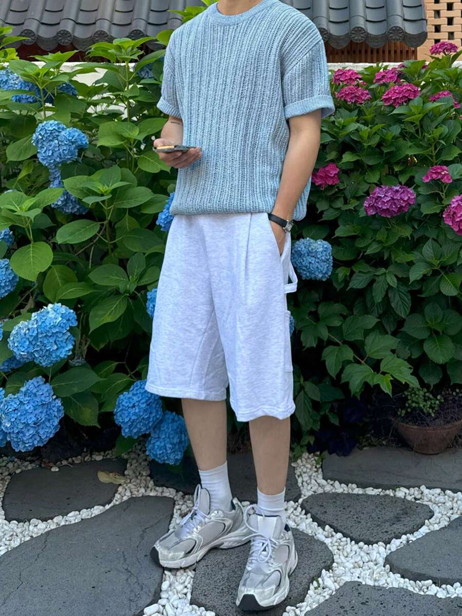 DAZY Men's Blue Round Neck Knit Short Sleeve Top, Summer - Blue - View 1