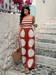 Breezaya Plus Size Women Striped Print Jumpsuit - Multicolor - View 5