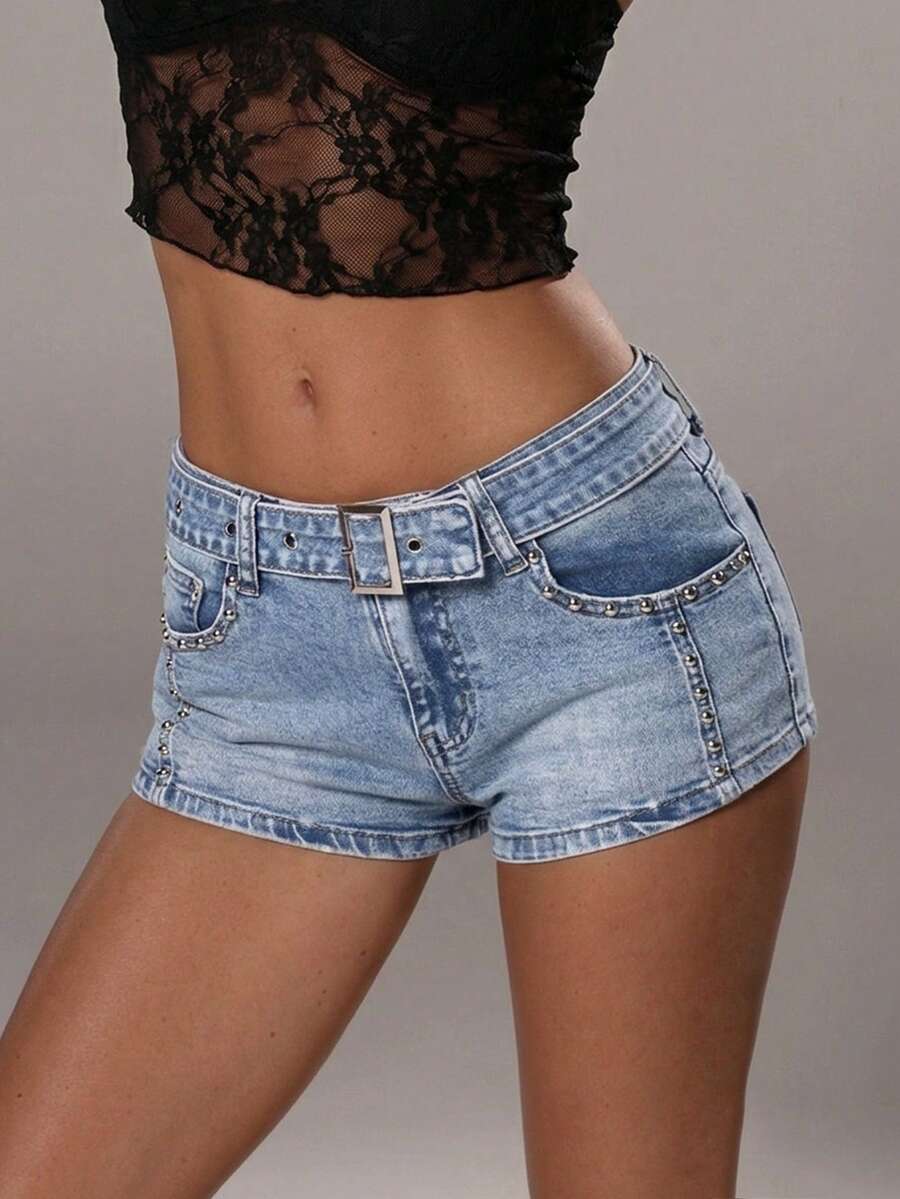 TRNVIE Fashionable Casual Deconstructed Mid-Waist Denim Shorts - Light Wash - View 1