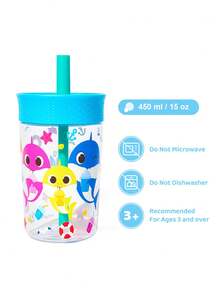 BABY SHARK X SHEIN 450 Ml  / 15 Oz  Leak-Proof Rotating Cap Children's Straw Cup, With Straw Included, Tritan - Baby Blue - View 3