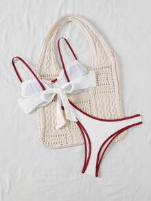 SHEIN Conjunto de traje de baño con ribete de contraste para vacaciones en la playa - Multicolor - Ver 2