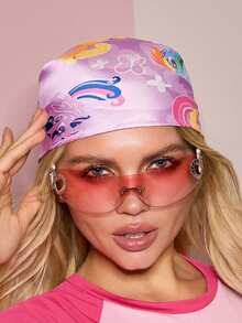 My Little Pony X SHEIN 时尚甜美可爱浅紫色光滑柔软缎面方巾独角兽卡通印花真丝围巾头巾，适合作为礼物户外旅行拍照搭配 - 彩色 - 查看 6