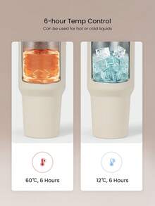 GLOWMODE 40 OZ Big Sips Insulated Stainless Steel Portable Travel Collapsible Straw Car Cup Holder Compatible Hot Cold Drink Tumbler Daily Casual - Beige - View 2