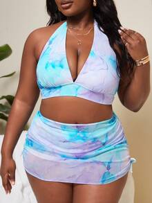 Slaydiva 2026 Primavera/Estate Taglie Forti Stampa Sfumata Modellante Spiaggia Vacanza Sexy Set Costume da Bagno 3 Pezzi Con Copricostume Con Coulisse Outfit da Spiaggia Per Donna Taglie Forti Abbigliamento Resort Curve Set 3 Pezzi Outfit Brunch Per Donne Set 3 Pezzi Outfit Vacanza Donne Curve - Multicolore - Visualizzare 5