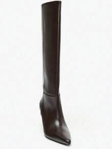 Fall/Winter Pointed Toe Fashionable Versatile Suede Leather Thigh-High Boots,Kitten Heel Boots,Party Spring Shoes - Brown - View 10