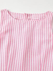 SHEIN Đầm xếp ly eo thon cổ tròn kẻ sọc dành cho thiếu nữ, thích hợp cho tiệc tùng và đi chơi. - Hồng - Xem 5