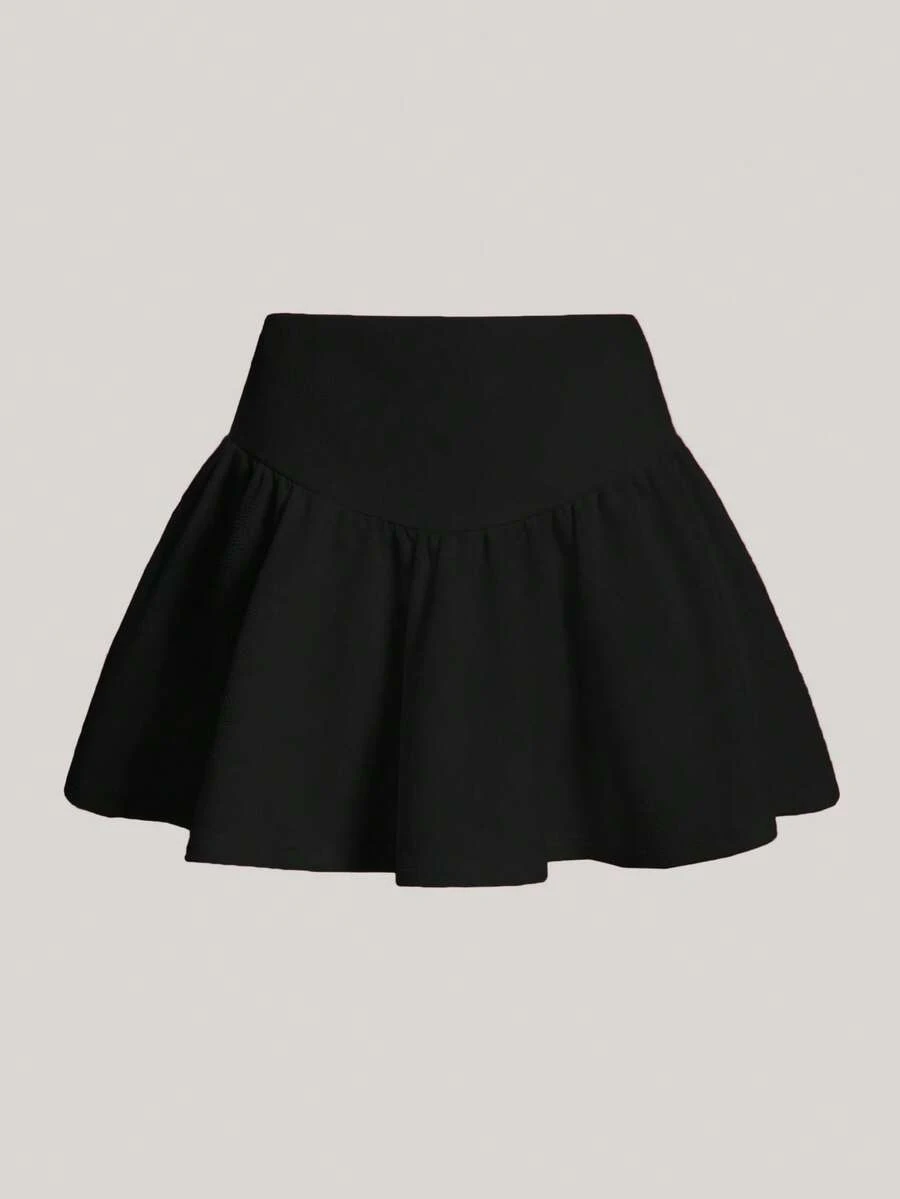 SHEIN Girlism Tween Girls' Solid Color Casual Versatile Daily Wear Mini Skirt,Kids - Black - View 1