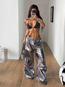 Coolane 女士夏季Y2K音乐节闪亮背心 - 黑色 - 查看 2