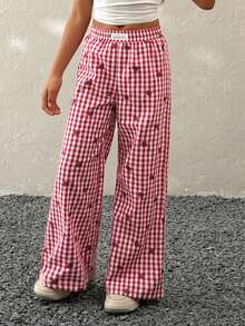 Coolane Kids Quần ống rộng màu đỏ, họa tiết đường phố, dành cho bé gái tuổi teen, phong cách xuân hè. - Đỏ - Xem 5