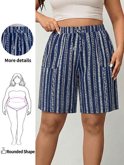 Enliva 大码夏季口袋印花打结休闲度假短裤