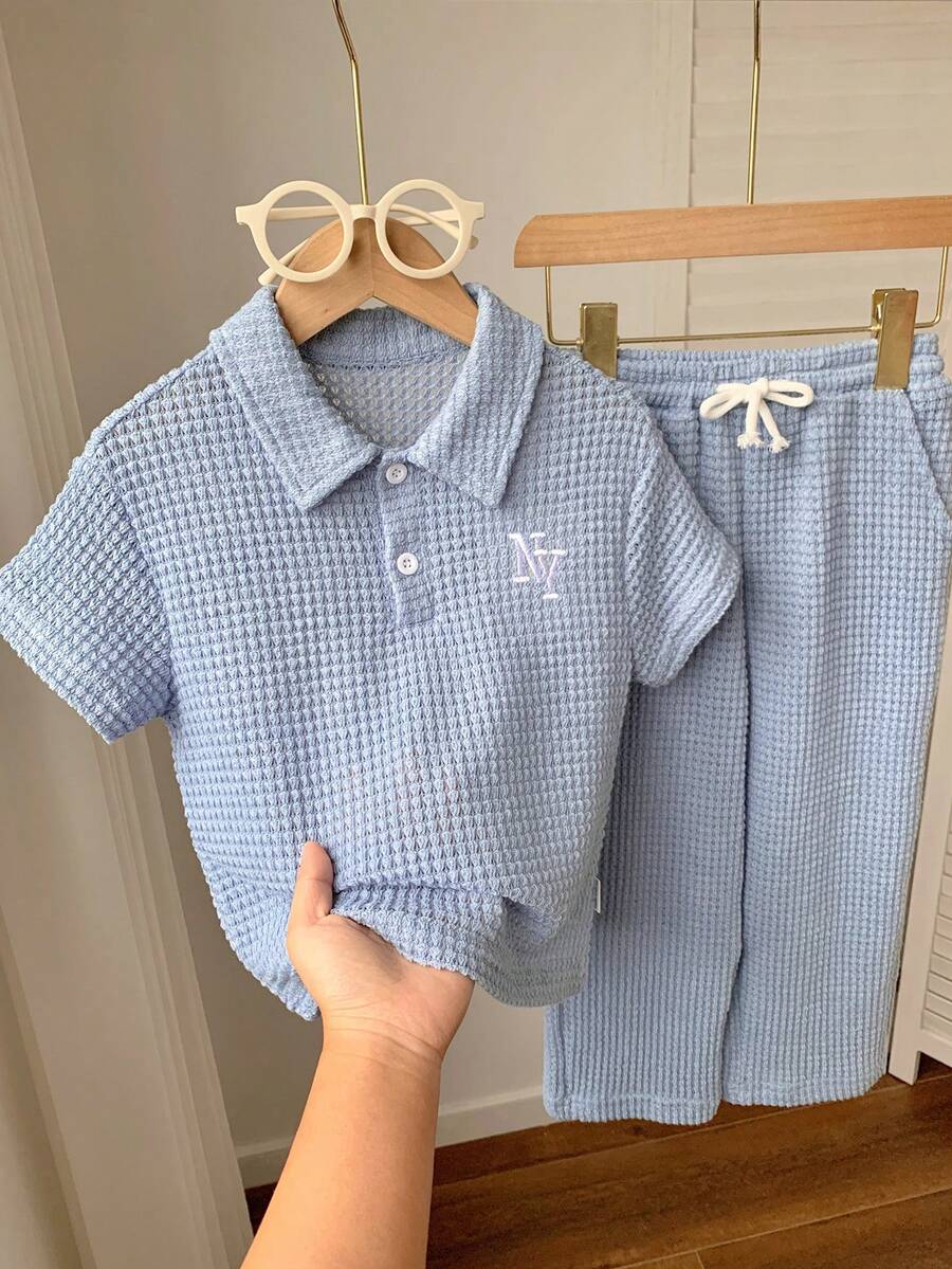 Bubblio 男童宽松休闲 Polo 衫和裤子两件套 - 淺藍色 - 查看 1