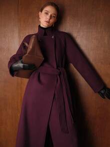 MOTF PREMIUM WOOL RAGLAN SLEEVE BELTED OVERCOAT - Red Violet - View 6