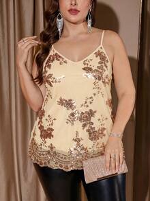 Reflora Plus Size Sequin Embroidery Camisole For Summer - Champagne - View 1