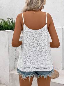 Hotletica Ladies Solid Color Loose Fit Lace Casual Top For Summer For Holiday Party Clothes - White - View 2