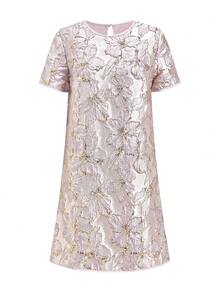 SHEIN Clasi 女士圆领提花休闲派对外出迷你连衣裙 夏季连衣裙 女士夏季服装 婚礼宾客礼服 女士优雅连衣裙 女士正式礼服 女士休闲连衣裙 缎面提花优雅短袖宽松中长裙 女士服装 女士春季服装 女士连衣裙 女士服装 女士夏季服装 女士度假服装 - 粉色 - 查看 7