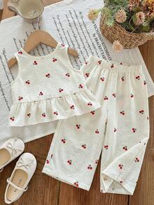 LMoss Kids 2件套女婴碎花编织背心和打底裤套装 - 彩色 - 查看 2