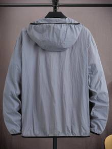 Manfinity Homme 男士休闲拉链连帽夹克 - 灰色 - 查看 2