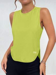 Exploreva Casual Versatile Yellow Sleeveless Letter Print Comfortable Sports Tank Top Workout Tops For Women Activewear Tops For Workout Training Daily Wear - Yellow - View 5