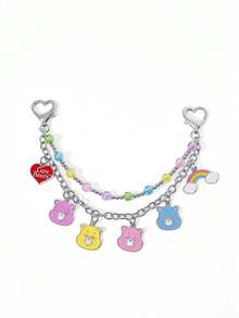SHEIN X Care Bears 时尚可爱锌合金包包挂件，手工串珠钥匙扣，吊坠，纪念品，收藏品，礼品，钱包，书包，背包，汽车配件，糖果色小熊，心形吊坠 - 彩色 - 查看 4