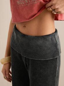 Easelle 女士休闲黑色植绒腰部运动裤 - 黑色 - 查看 3