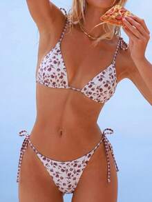 Swim Mod 女士沙滩音乐节花卉格子印花可爱打结细肩带丁字比基尼 - 彩色 - 查看 1