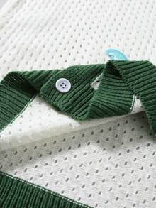 Manfinity CityGents 男士度假休闲撞色滚边镂空针织短袖上衣 - 白色 - 查看 5