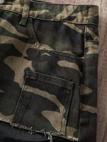 Manfinity Joysei Street Fashion Camouflage Niche Design Double Waistband Pocket Loose Wide-Leg Jeans - Army Green - View 4