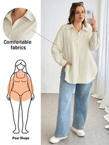 SHEIN Essnce Áo sơ mi dài tay kẻ sọc cài cúc, kiểu dáng rộng rãi thoải mái, cơ bản, đa năng, tôn dáng dành cho nữ, thích hợp mặc hàng ngày, thời trang xuân/hè, dành cho nữ, kiểu dáng rộng, đơn giản, thích hợp cho mùa xuân. - Màu vàng - Xem 1