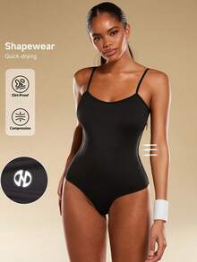 Normani Women's Black Summer Basic Casual Everyday Bodysuit,Tummy Control Shapewear,Compression Quick Drying Dirt-Proof Seamless Spaghetti Strap Body Shaper - Black - View 2