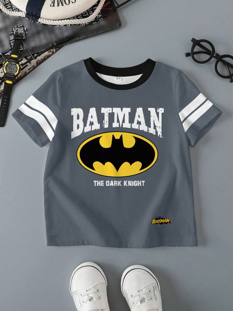 BATMAN X SHEIN Áo thun tay ngắn in chữ dành cho bé trai - trắng - Xem 1