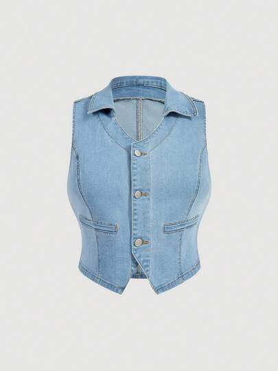 Sweetra Damen lässige ärmelloser Jeansweste, Große Größen