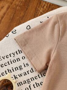 2pcs Toddler Boys' Dinosaur Embossed Denim Shorts Set - Khaki - View 6