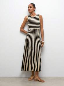 Maija Women's Round Neck Sleeveless Striped Casual Knit Sweater Dress,Summer Clothes,Beach Dresses ,Beach Outfit ,Casual Long Dresses ,Summer Holiday Outfits,Vacation Outfits For Women - Multicolor - View 1