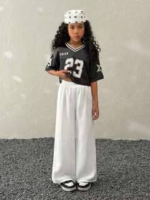 Coolane Kids 少女系带亚麻质感沙滩裤，优雅夏季度假阳光休闲波西米亚风白色机场派对感恩节 - 白色 - 查看 2