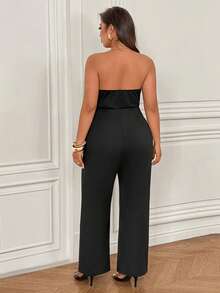 Femmeverse Plus Size Women's Sleeveless V-Neck Sexy Slim Long Jumpsuits - Black - View 2