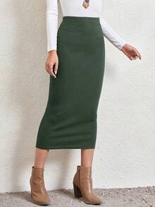 EMERY ROSE Falda casual versátil para citas de unicolor para mujer de talla grande - Verde - Ver 3