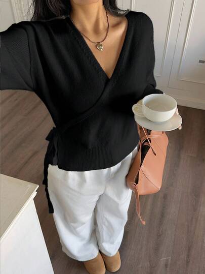 Sunnyshic Plus Size Women High Stretch Fitted Tie Bow Knit Cardigan, Suitable For Daily Commute, Indoor And Outdoor Wear, Best Christmas Gift, Spring, Summer, Fall, Winter, Spring/Fall, Fall/Winter