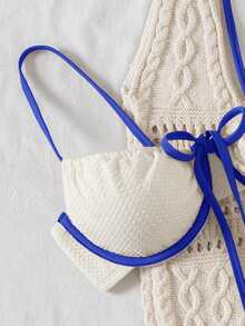 SHEIN 女士撞色滚边泳衣套装，度假沙滩装 - 彩色 - 查看 4