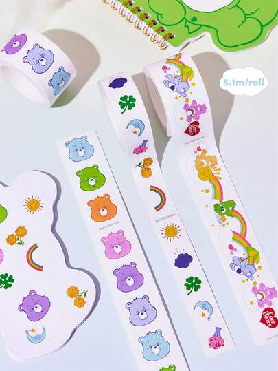 SHEIN X Care Bears 3卷卡通人物图案纸胶带，每卷5米，适用于DIY、制作手册、封口等。