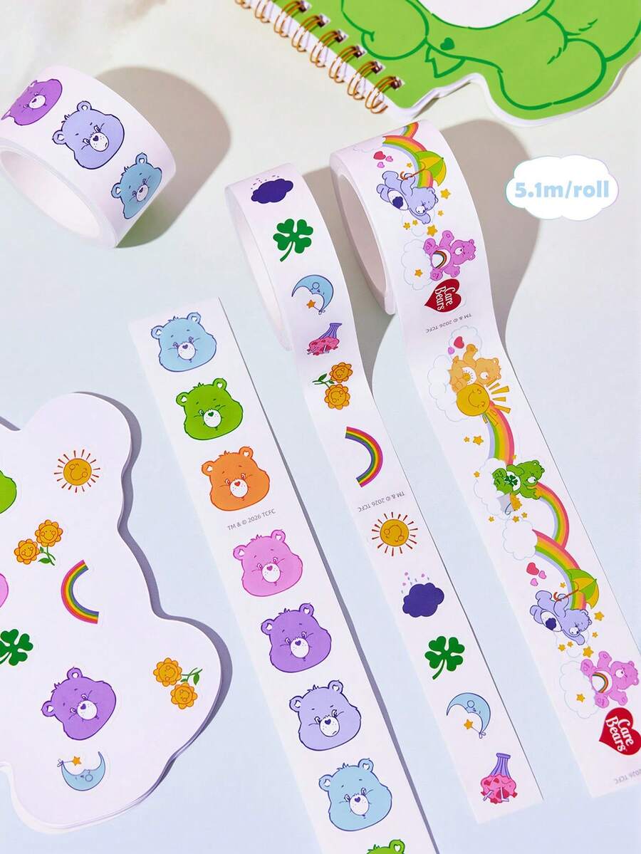 SHEIN X Care Bears 3卷卡通人物图案纸胶带，每卷5米，适用于DIY、制作手册、封口等。 - 混色 - 查看 1