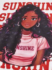 SHEIN 少女休闲街头风圆领可爱印花T恤和裤子套装，红色 - 紅色 - 查看 5