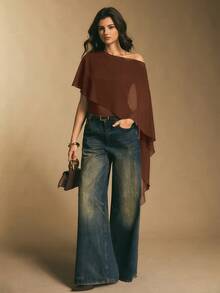 Poéselle 女士纯色不对称褶皱连体衣 - 鏽棕色 - 查看 6